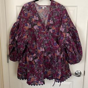 NWOT Kika Vargas x Target Floral Print Wrap Top with Puff Sleeves Plus Size 3X